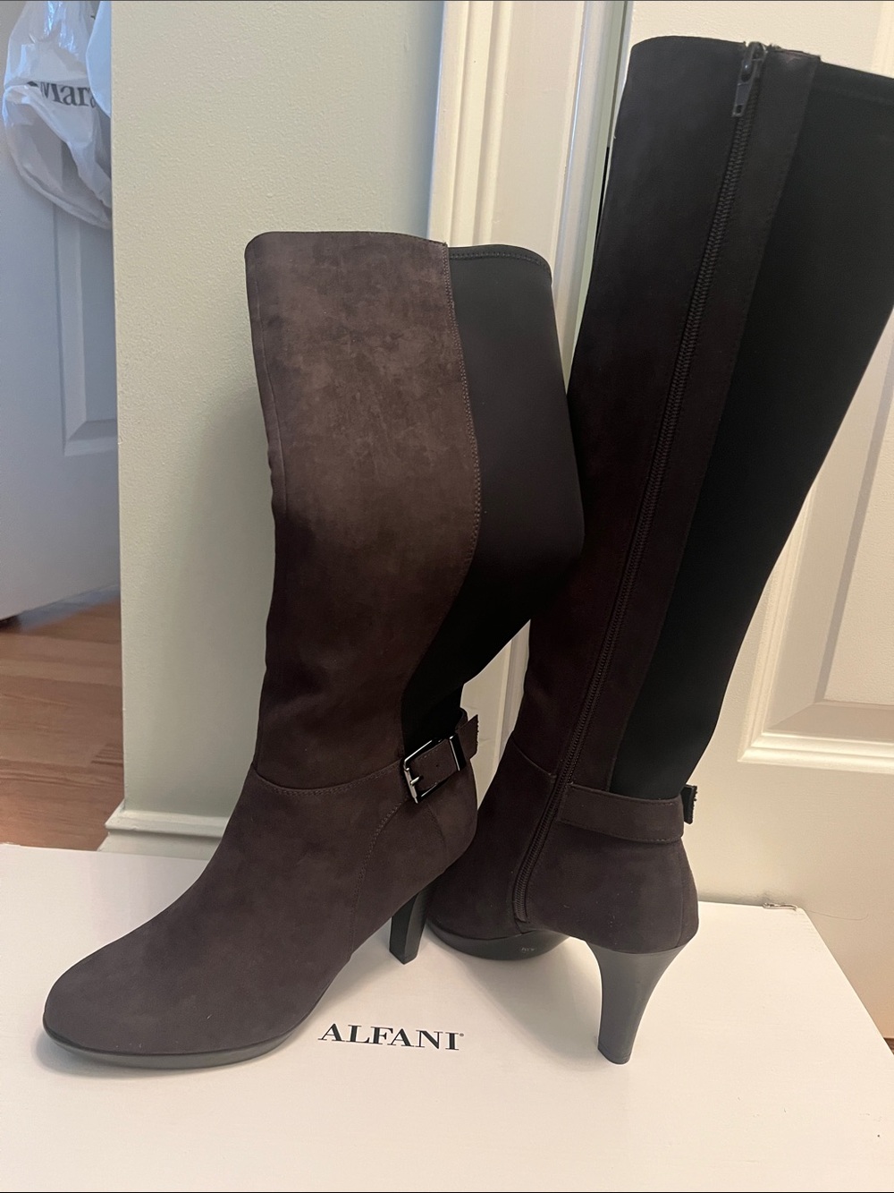 Alfani Two-Tone Brown Suede Mid-Calf Heeled Boots